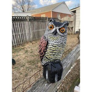 Solar Fake Horned Owl Statue, Solar Powered Halloween Motion Activated